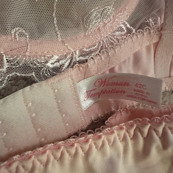 NWOT Elegant Pink Lace Lingerie Set by Woman Temptations. Bra 42C, Panties XXL - Picture 3 of 6